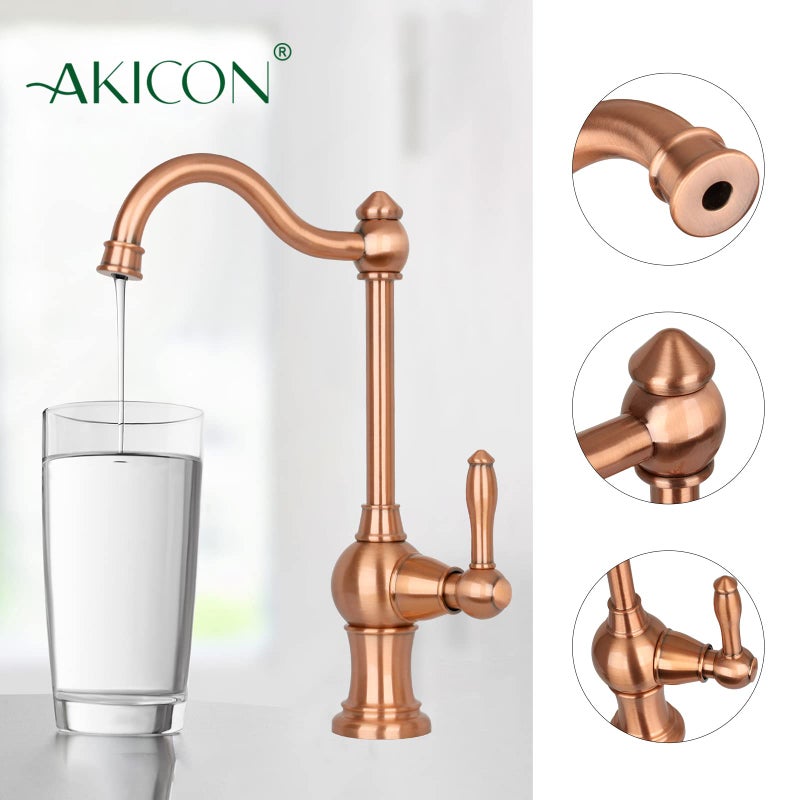 Akicon Kitchen Water Filter Faucet, Brass Body 100% Lead-Free Drinking Water Faucet Fits Most Reverse Osmosis Units or Filtration System, Non-Air Gap, Cold Water Only (Copper) - Image 5